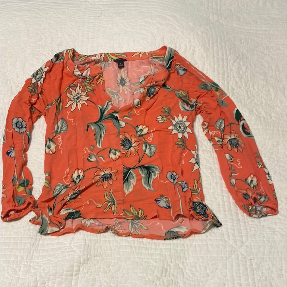 Ann Taylor Orange Wrap Tie Front Blouse
